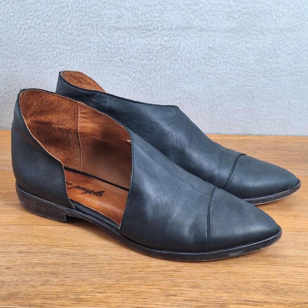 Free People Royale Women's 7.5-8 EU 38 Pointed Toe Flats Black Leather Spain
